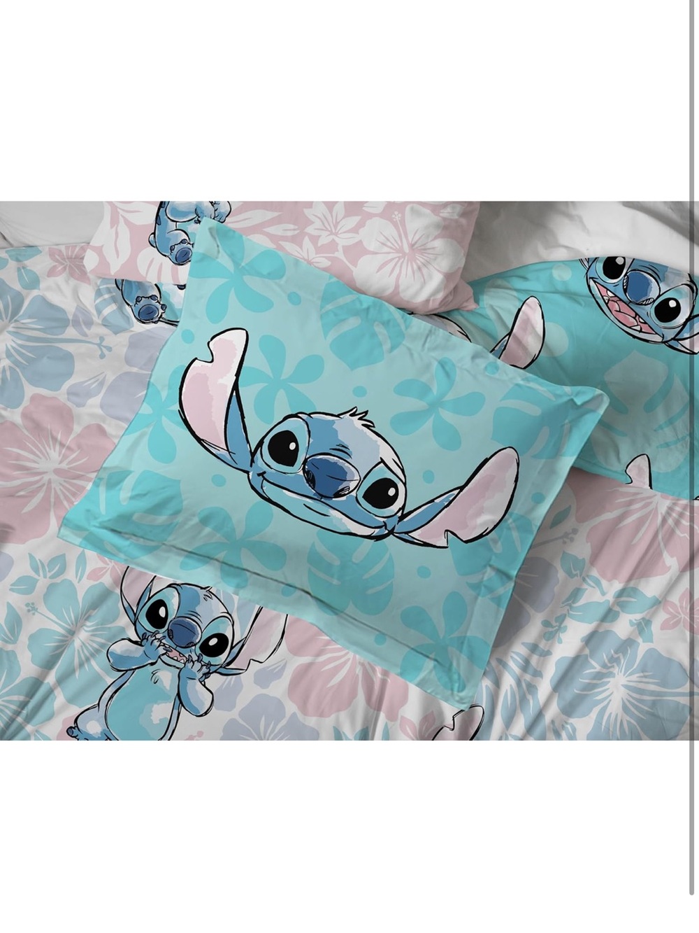 Twin Sized Stitch Printed Bedding Set - Pink & Blue 2 Sheets 3 Pillow Cases - Picture 2 of 10